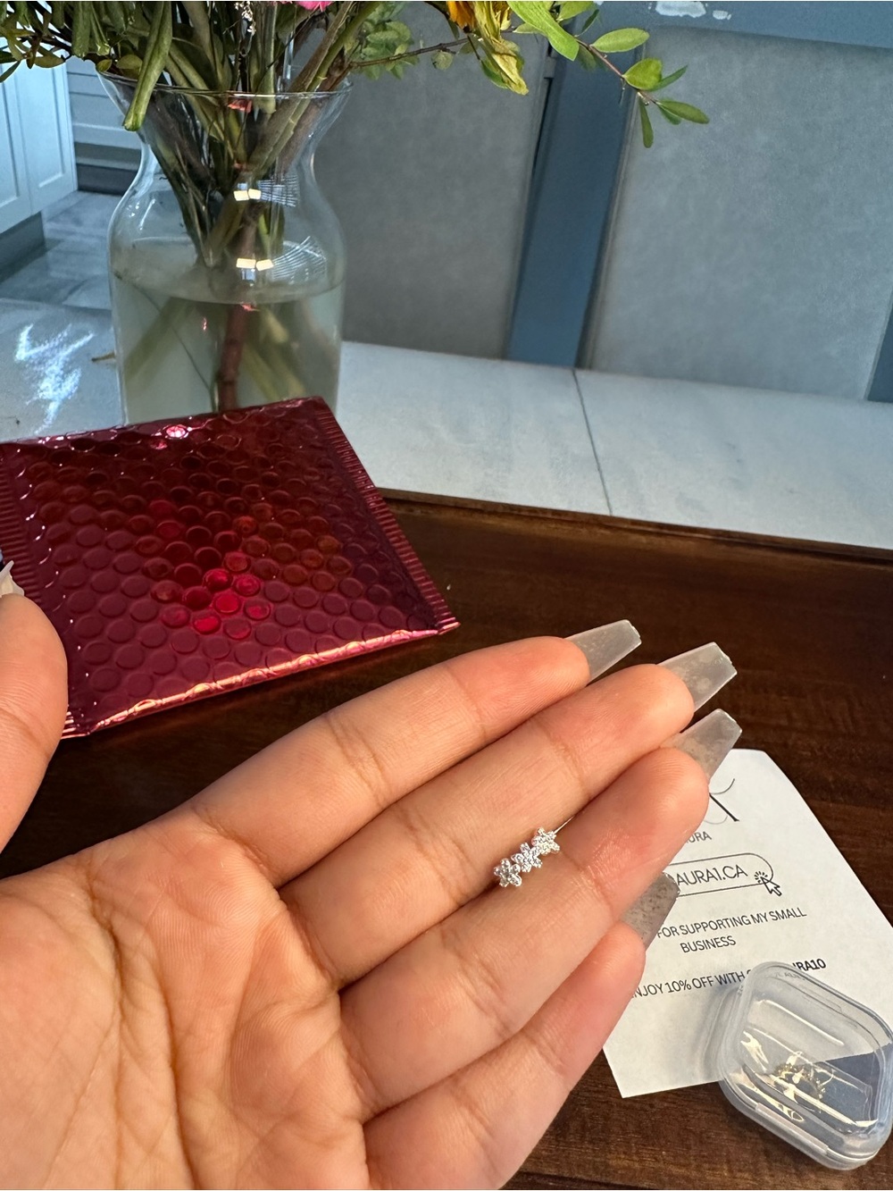 Silver white gem nose ring (high quality)